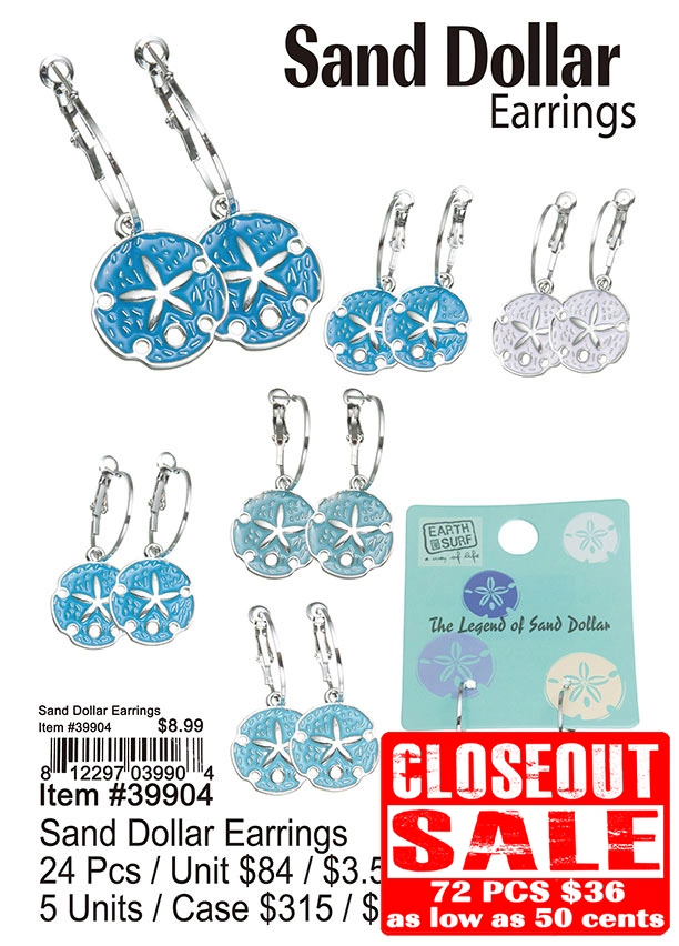 Sand Dollar Earrings - Closeout 72 Pcs.